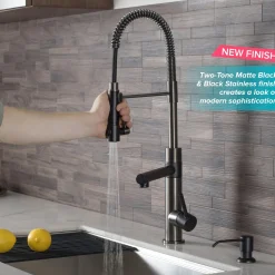 KRAUS Artec Pro 2-Function Commercial Style Pre-Rinse Kitchen Faucet in Matte Black/Black Stainless
