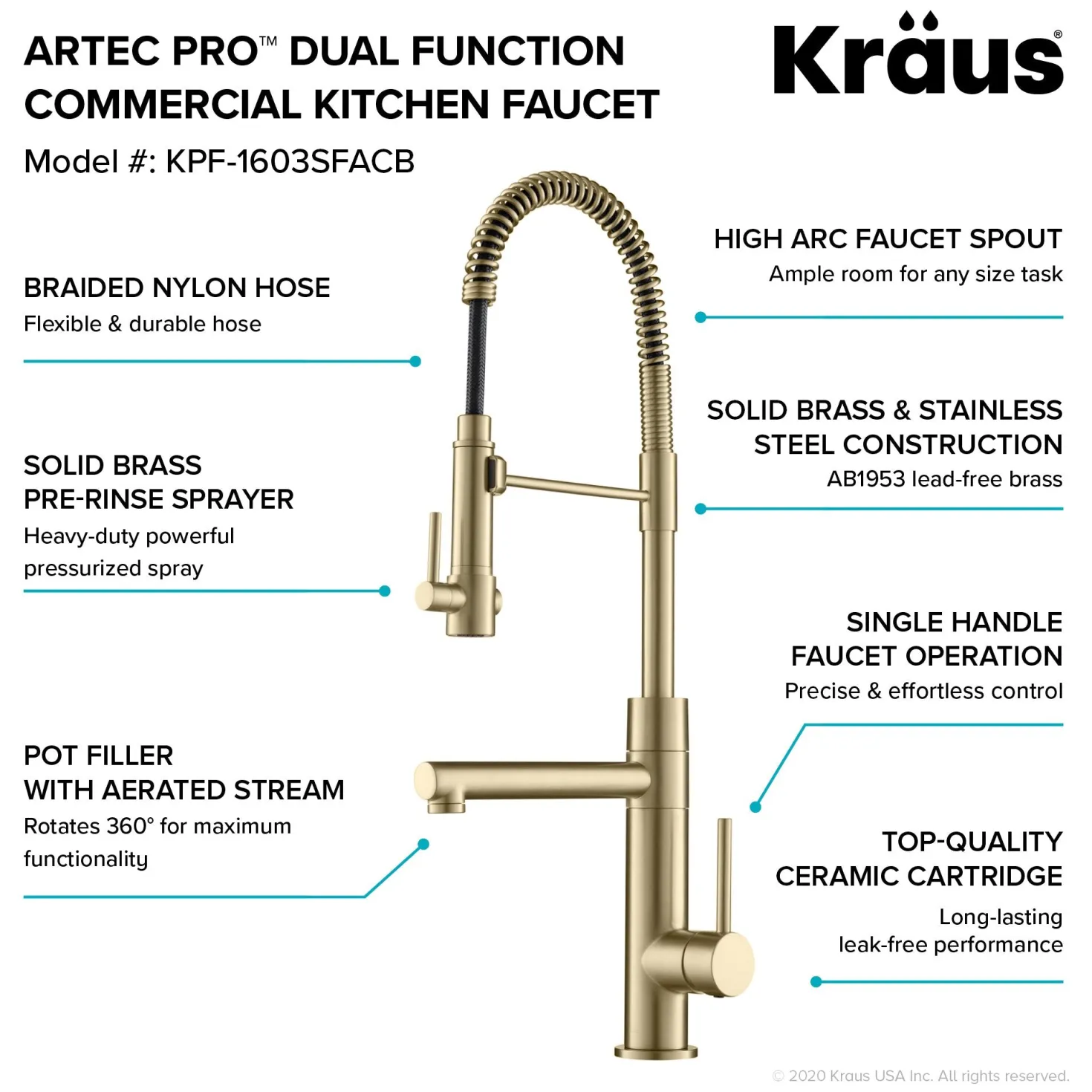 KRAUS Artec Pro 2-Function Commercial Style Pre-Rinse Kitchen Faucet in Spot Free Antique Champagne Bronze with Soap Dispenser