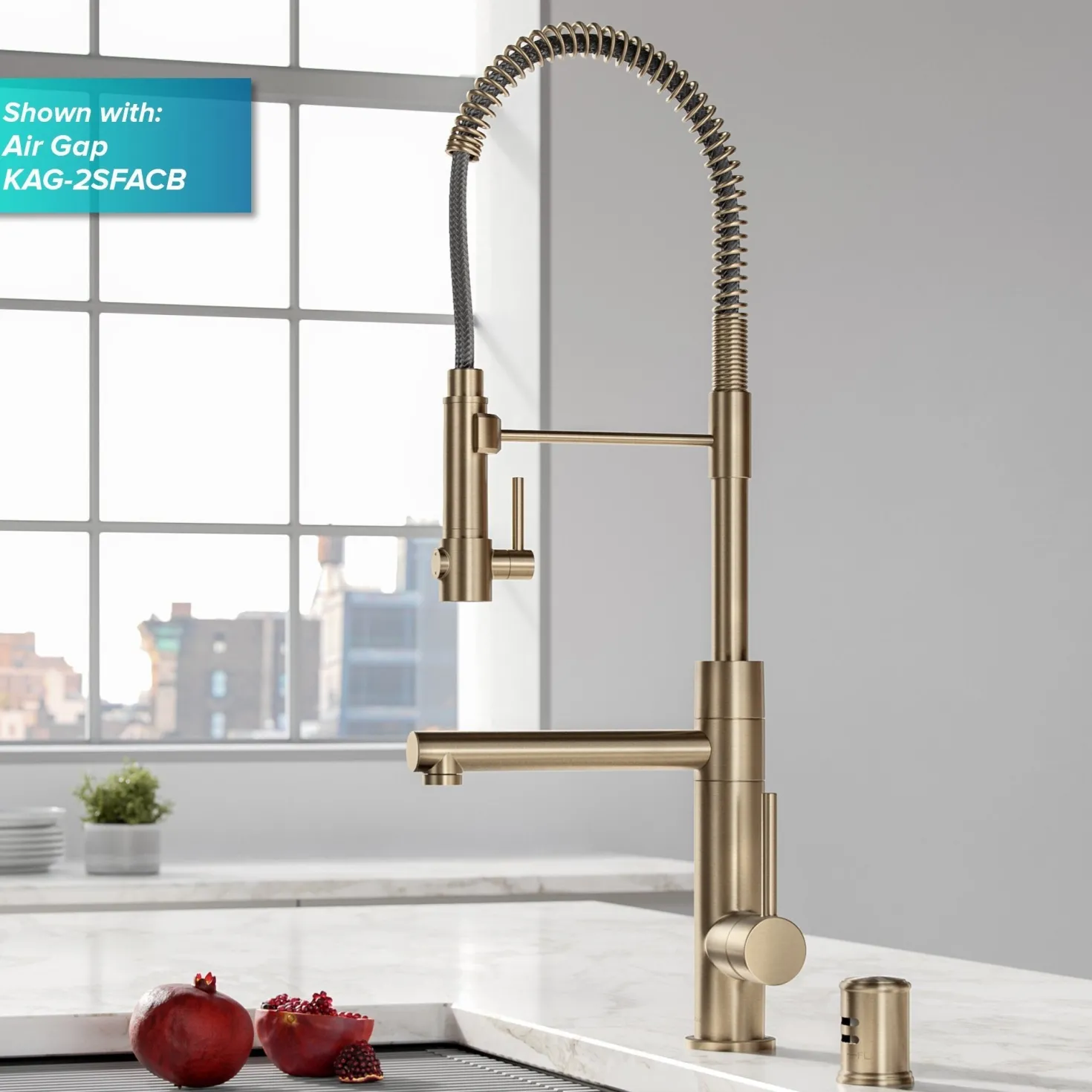 KRAUS Artec Pro 2-Function Commercial Style Pre-Rinse Kitchen Faucet in Spot Free Antique Champagne Bronze with Soap Dispenser