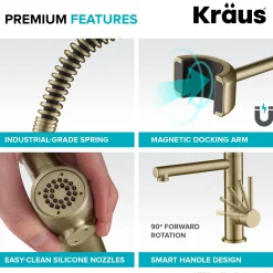 KRAUS Artec Pro 2-Function Commercial Style Pre-Rinse Kitchen Faucet in Spot Free Antique Champagne Bronze with Soap Dispenser