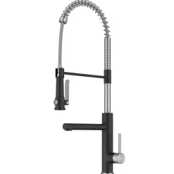 KRAUS Artec Pro 2-Function Single Handle Pull Down Kitchen Faucet in Spot-Free Stainless Steel & Matte Black