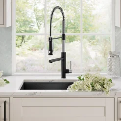 KRAUS Artec Pro 2-Function Single Handle Pull Down Kitchen Faucet in Spot-Free Stainless Steel & Matte Black