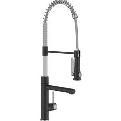 KRAUS Artec Pro 2-Function Single Handle Pull Down Kitchen Faucet in Spot-Free Stainless Steel & Matte Black