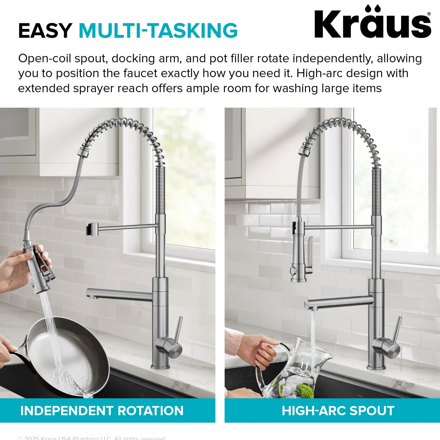 KRAUS Artec Pro 2-Function Single Handle Pull Down Kitchen Faucet in Spot-Free Stainless Steel & Matte Black