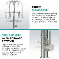 KRAUS Artec Pro 2-Function Single Handle Pull Down Kitchen Faucet in Spot-Free Stainless Steel & Matte Black