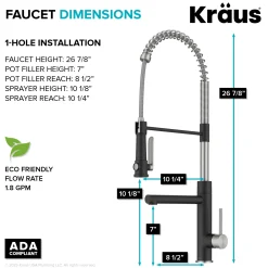 KRAUS Artec Pro 2-Function Single Handle Pull Down Kitchen Faucet in Spot-Free Stainless Steel & Matte Black