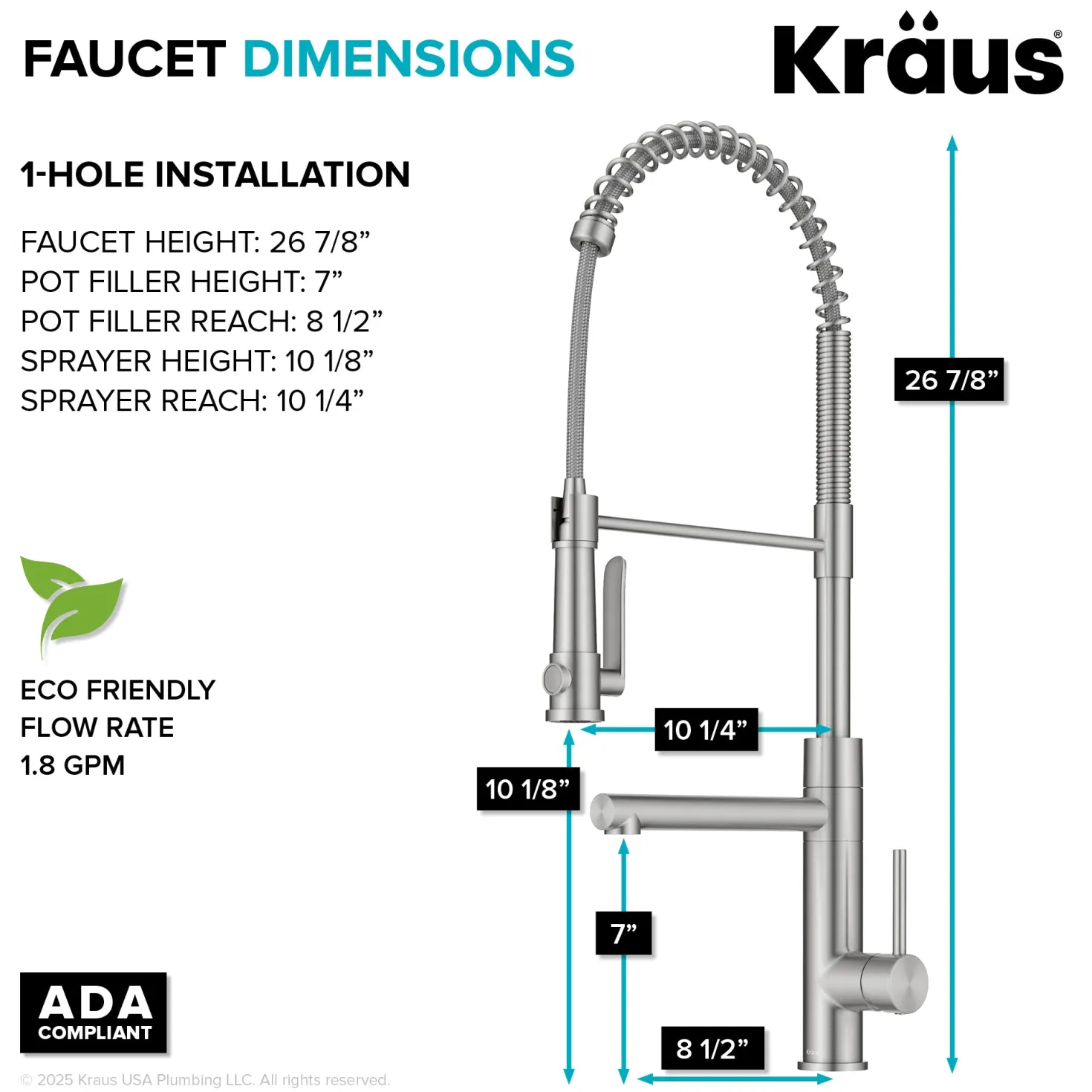 KRAUS Artec Pro 2-Function Single Handle Pull Down Kitchen Faucet in Spot-Free Stainless Steel