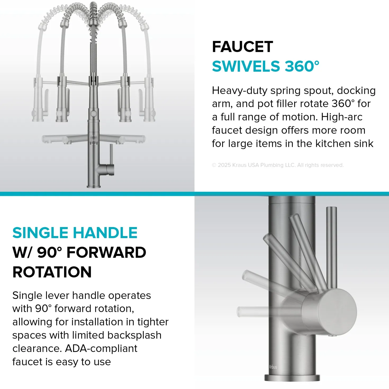 KRAUS Artec Pro 2-Function Single Handle Pull Down Kitchen Faucet in Spot-Free Stainless Steel