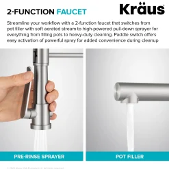 KRAUS Artec Pro 2-Function Single Handle Pull Down Kitchen Faucet in Spot-Free Stainless Steel
