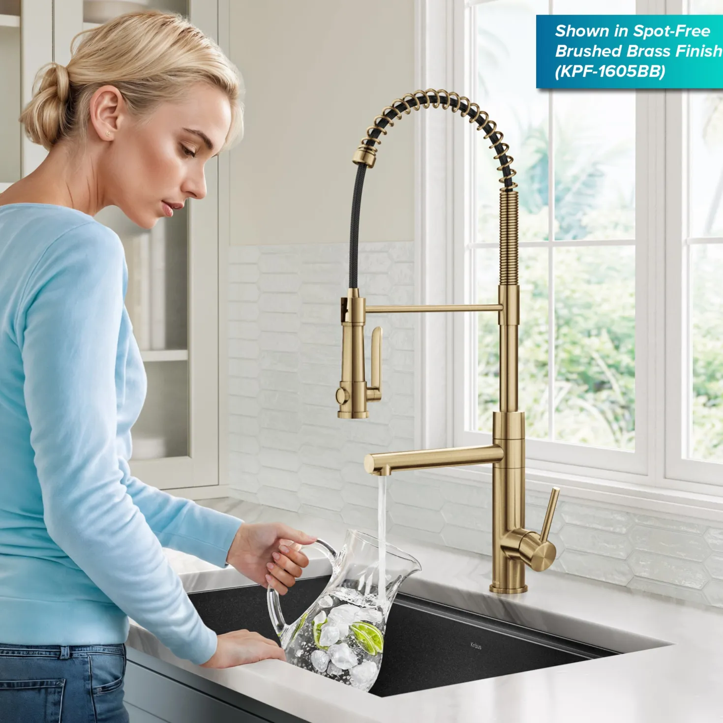 KRAUS Artec Pro 2-Function Single Handle Pull Down Kitchen Faucet in Brushed Brass & Matte Black