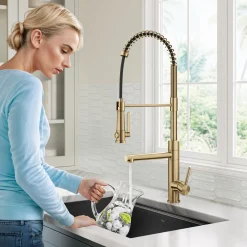 KRAUS Artec Pro 2-Function Single Handle Pull Down Kitchen Faucet in Brushed Brass
