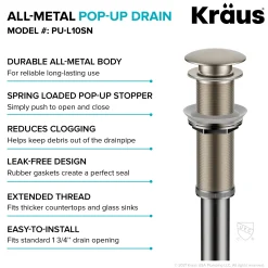 KRAUS Bathroom Sink Pop-Up Drain with Extended Thread