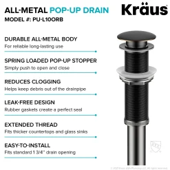 KRAUS Bathroom Sink Pop-Up Drain with Extended Thread