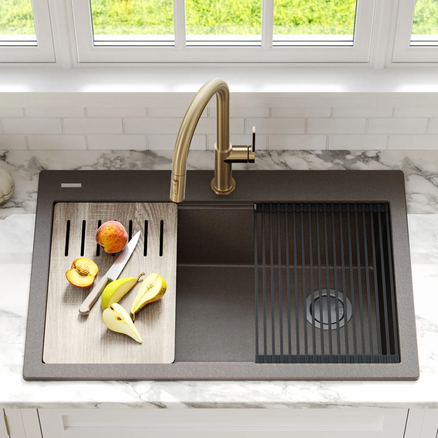 KRAUS Bellucci Workstation 33" Drop-In Granite Composite Kitchen Sink with Accessories
