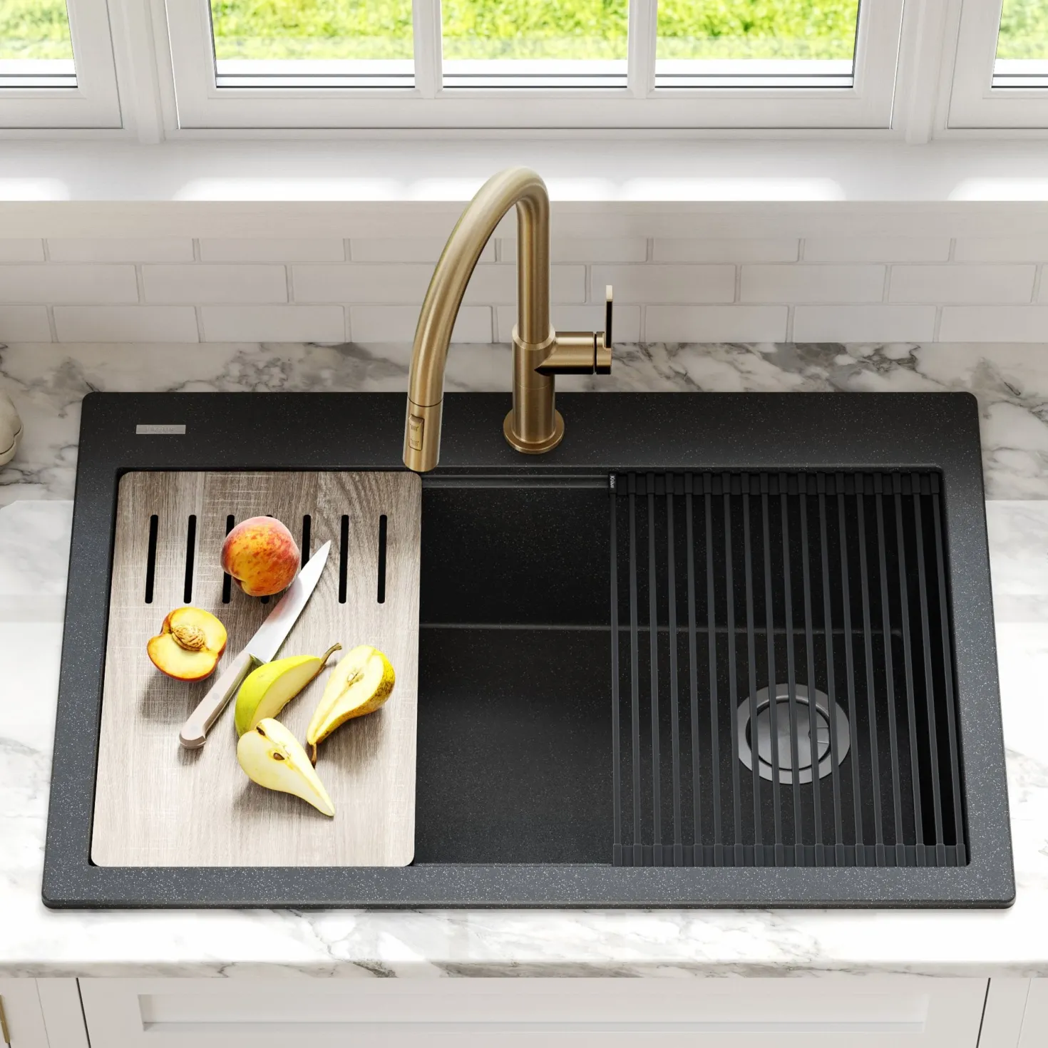 KRAUS Bellucci Workstation 33" Drop-In Granite Composite Kitchen Sink with Accessories