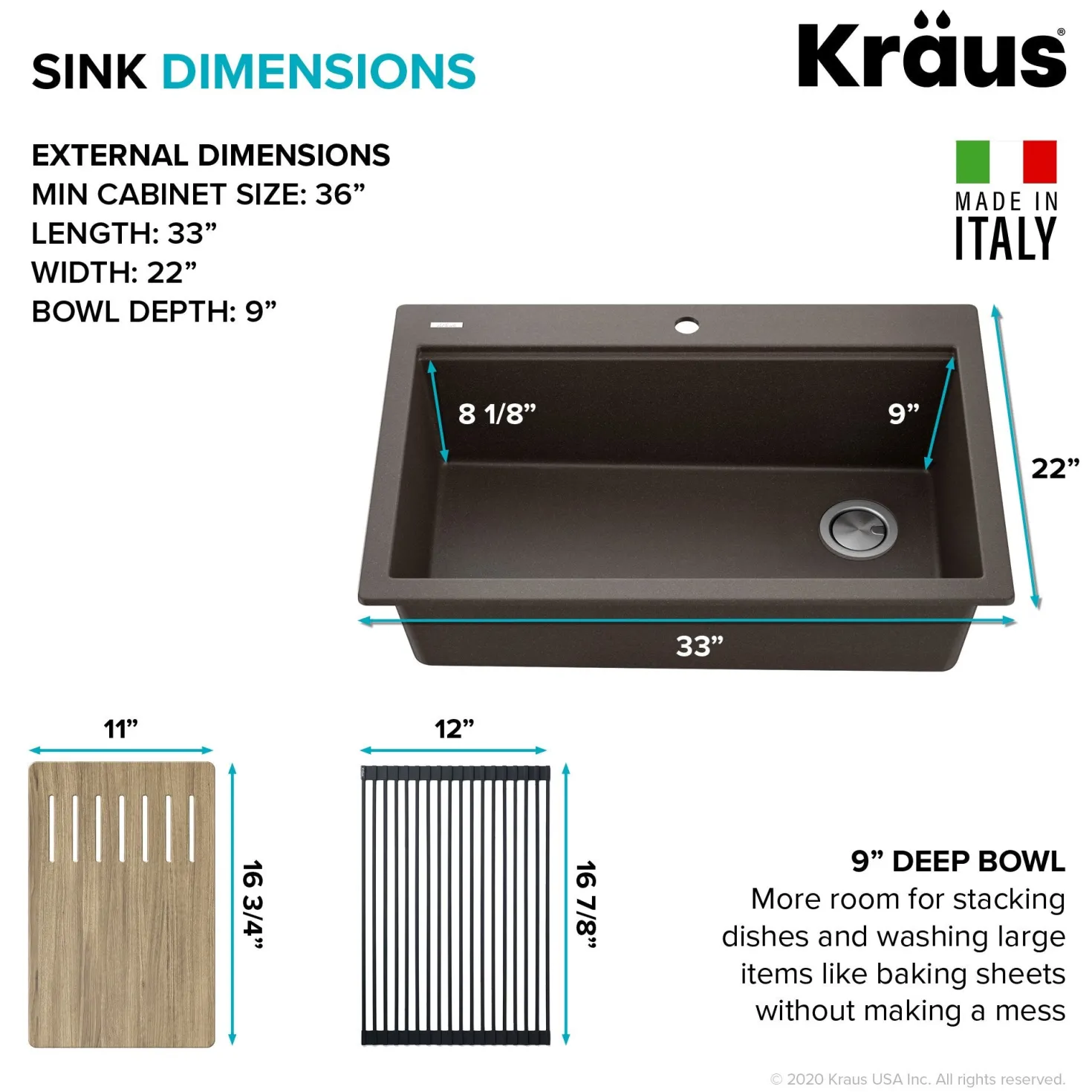 KRAUS Bellucci Workstation 33" Drop-In Granite Composite Kitchen Sink with Accessories