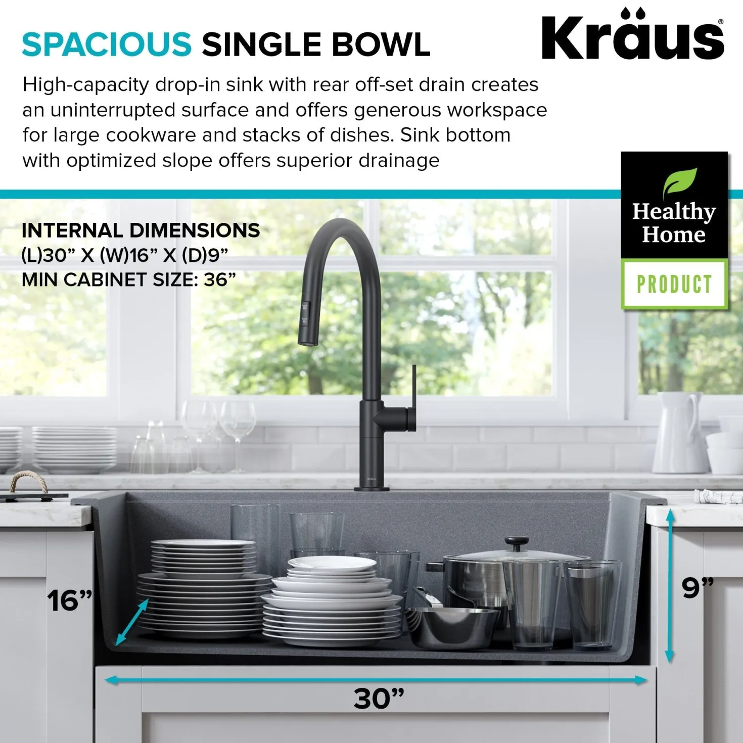 KRAUS Bellucci Workstation 33" Drop-In Granite Composite Kitchen Sink with Accessories