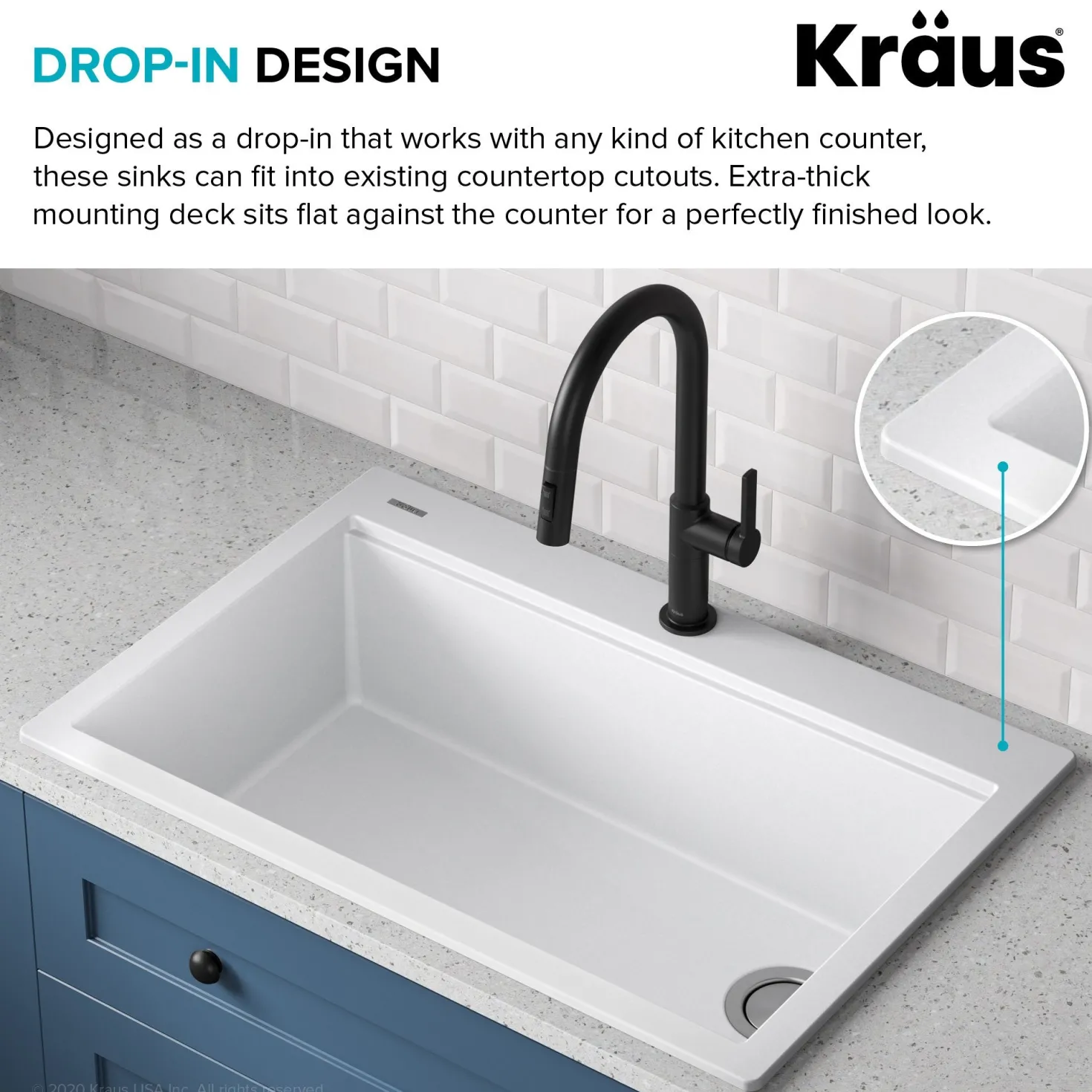 KRAUS Bellucci Workstation 33" Drop-In Granite Composite Kitchen Sink in White with Accessories