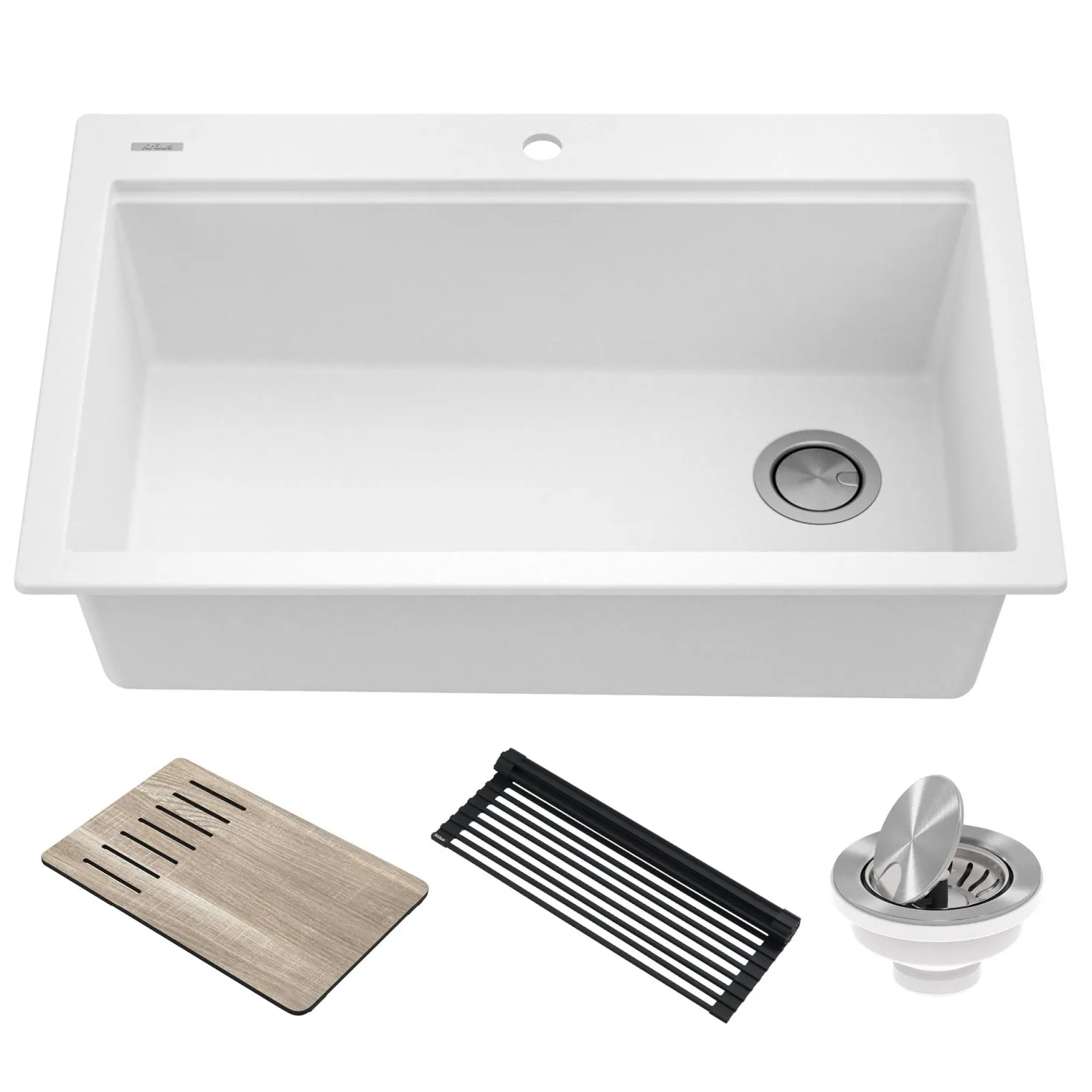 KRAUS Bellucci Workstation 33" Drop-In Granite Composite Kitchen Sink in White with Accessories