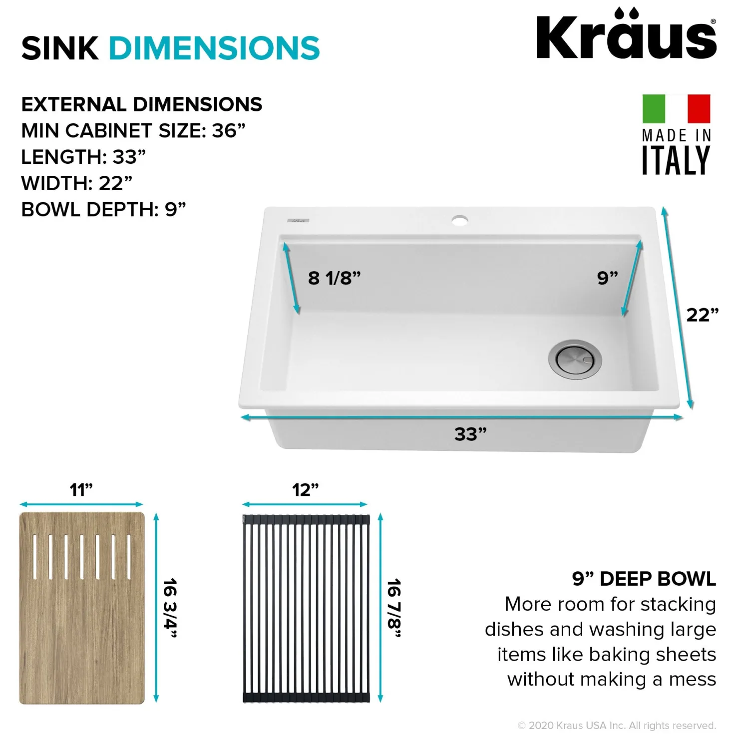KRAUS Bellucci Workstation 33" Drop-In Granite Composite Kitchen Sink in White with Accessories