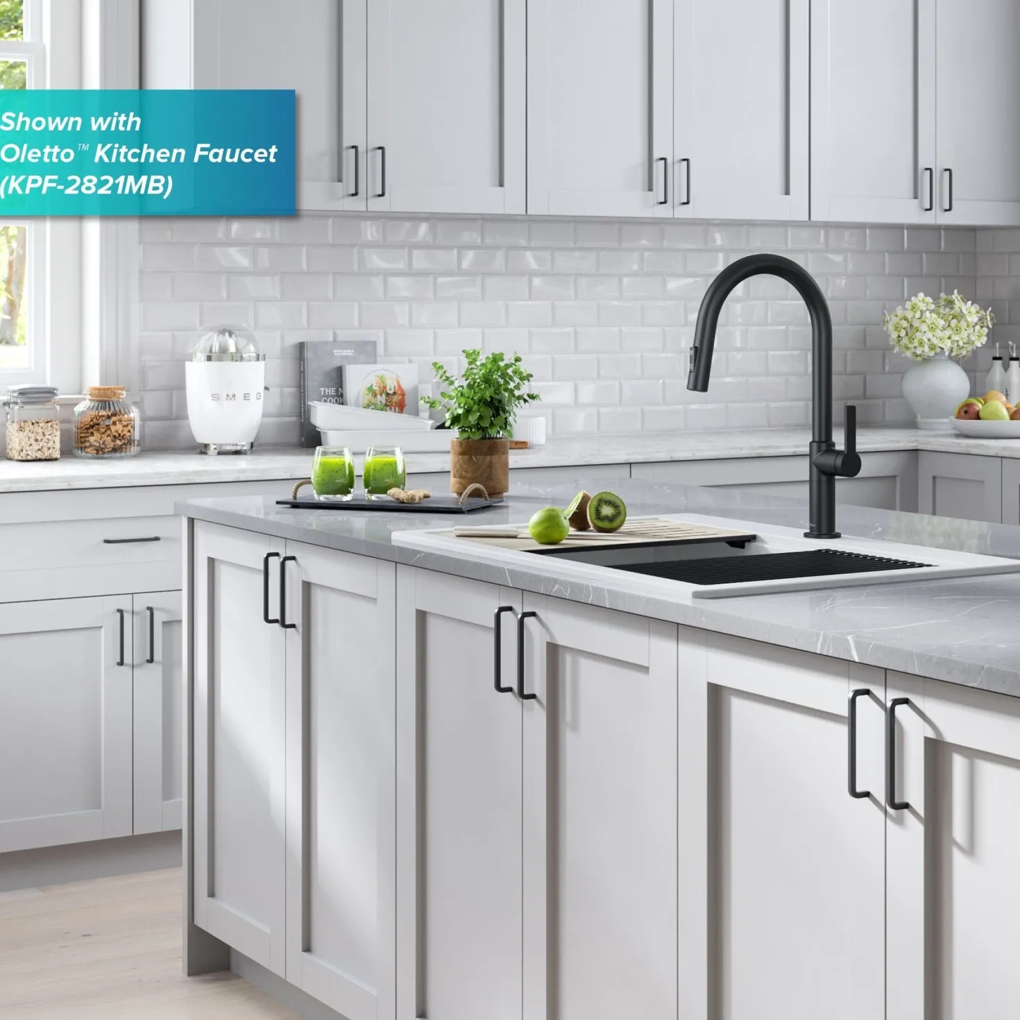 KRAUS Bellucci Workstation 33" Drop-In Granite Composite Kitchen Sink in White with Accessories