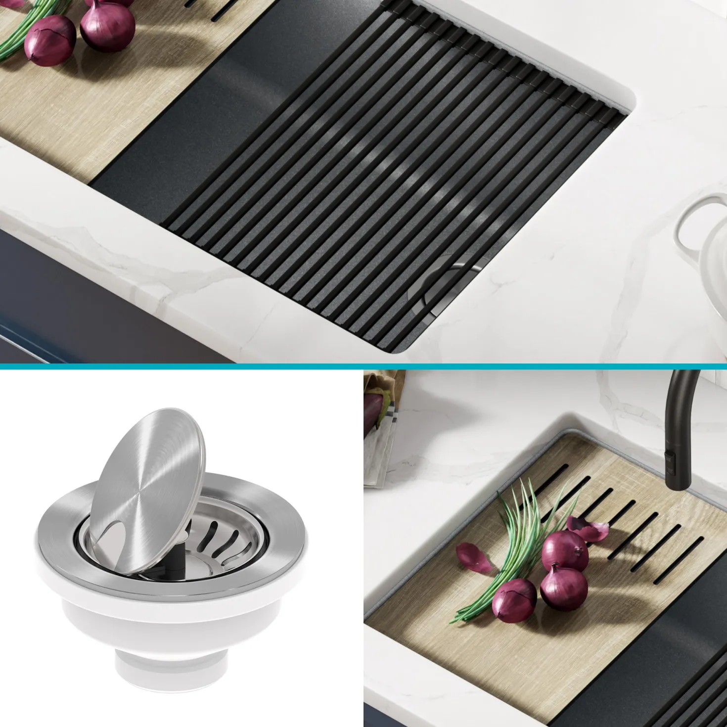 KRAUS Bellucci Workstation 30" Undermount Granite Composite Single Bowl Kitchen Sink with Accessories