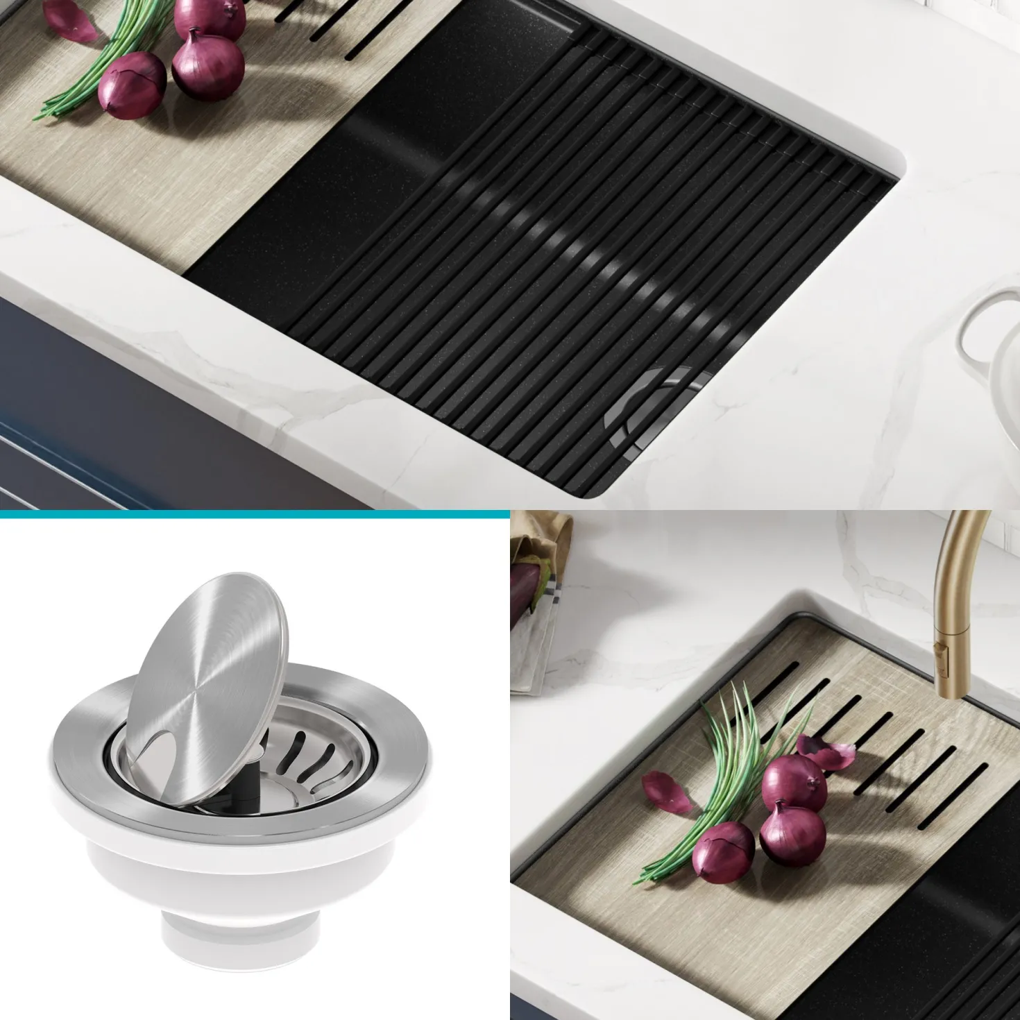 KRAUS Bellucci Workstation 30" Undermount Granite Composite Single Bowl Kitchen Sink with Accessories