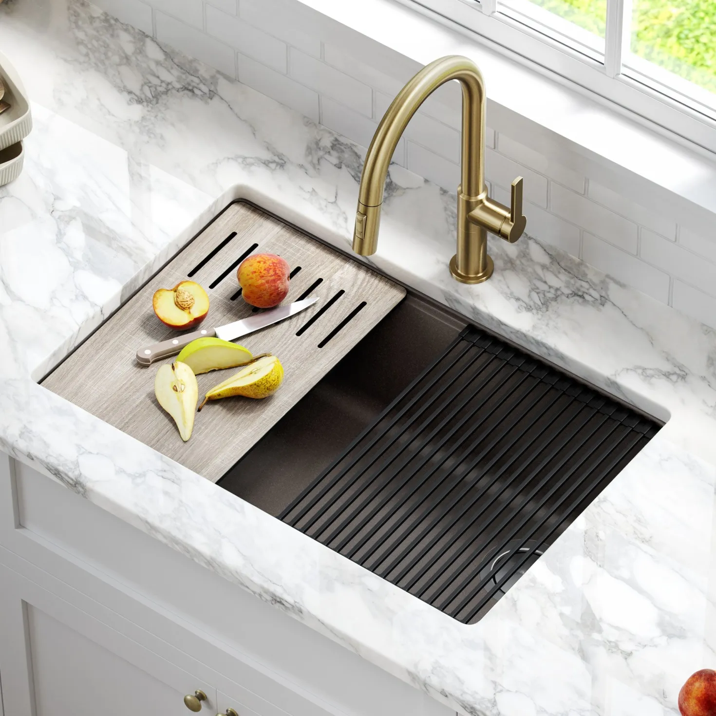 KRAUS Bellucci Workstation 30" Undermount Granite Composite Single Bowl Kitchen Sink with Accessories