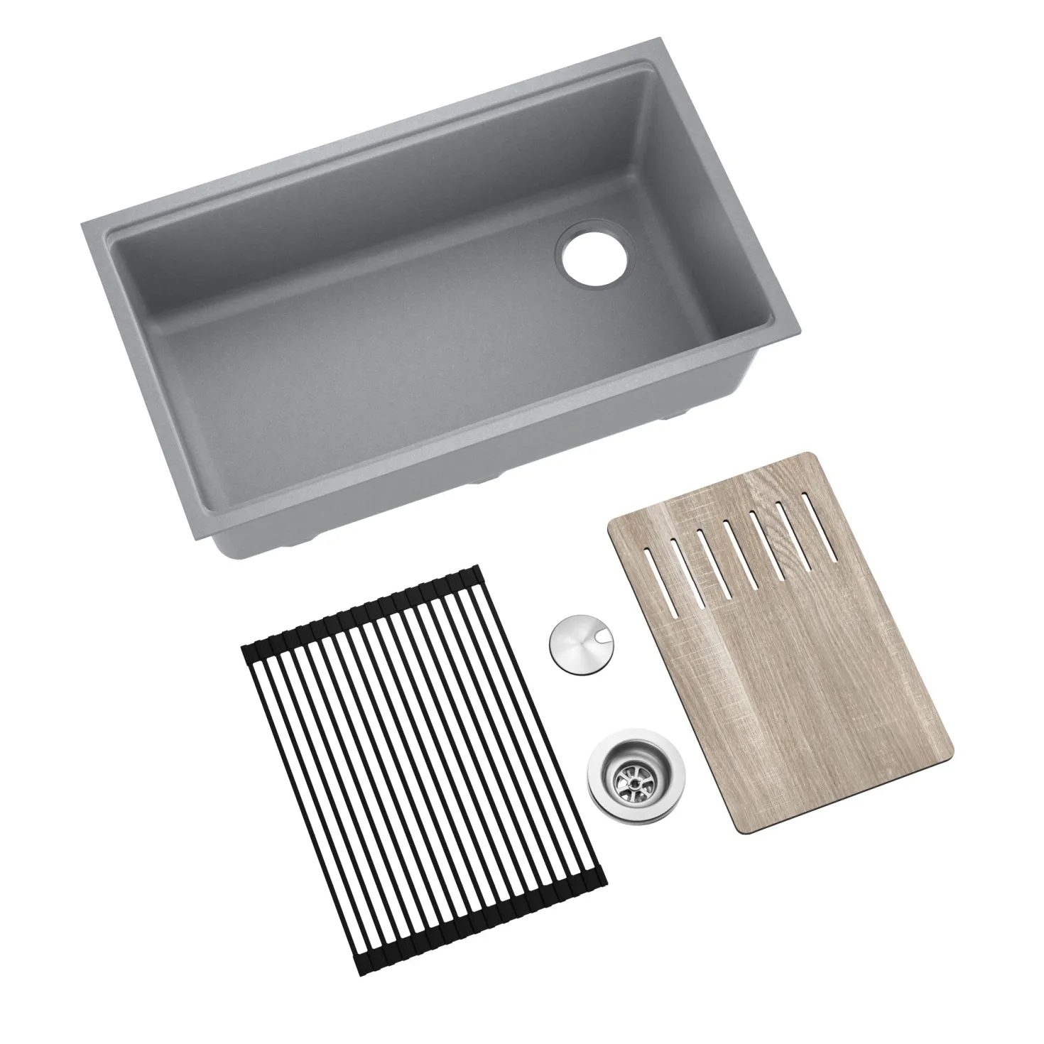 KRAUS Bellucci Workstation 33" Undermount Granite Composite Kitchen Sink in Metallic Gray with Accessories