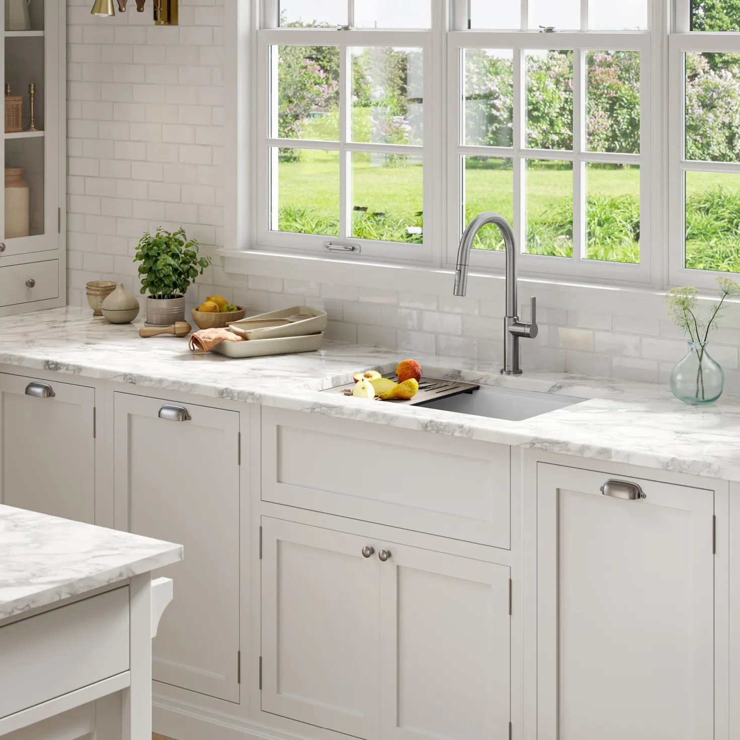 KRAUS Bellucci Workstation 30" Undermount Granite Composite Single Bowl Kitchen Sink in White with Accessories