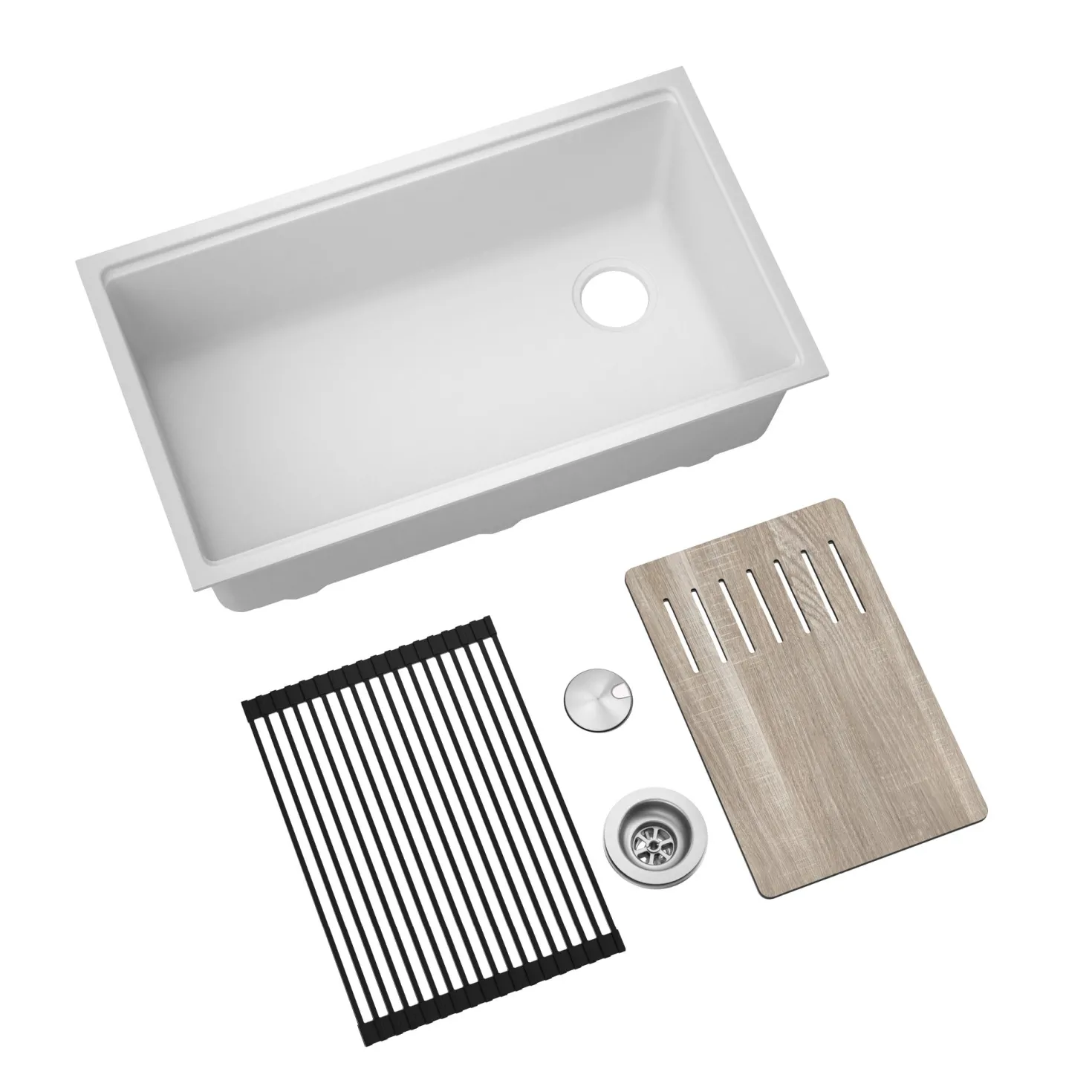 KRAUS Bellucci Workstation 33" Undermount Granite Composite Kitchen Sink in White with Accessories