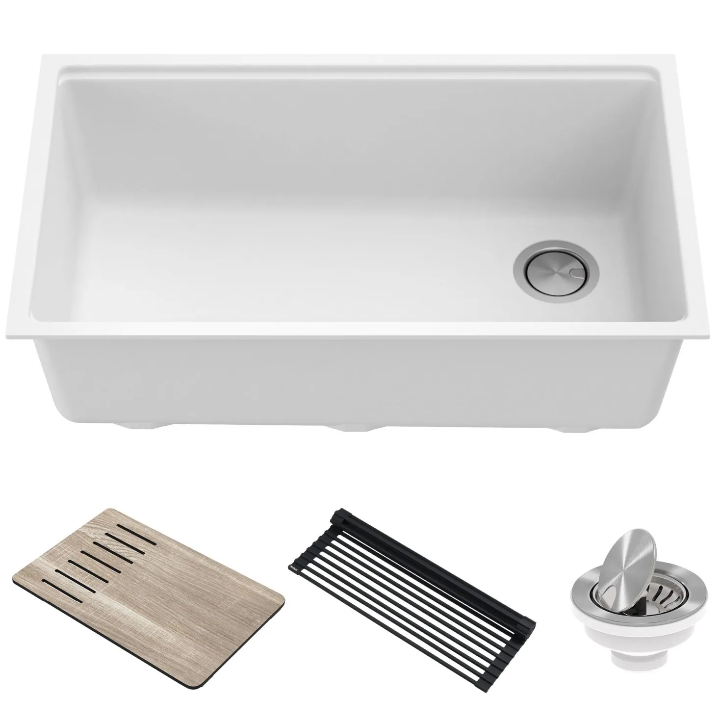 KRAUS Bellucci Workstation 33" Undermount Granite Composite Kitchen Sink in White with Accessories