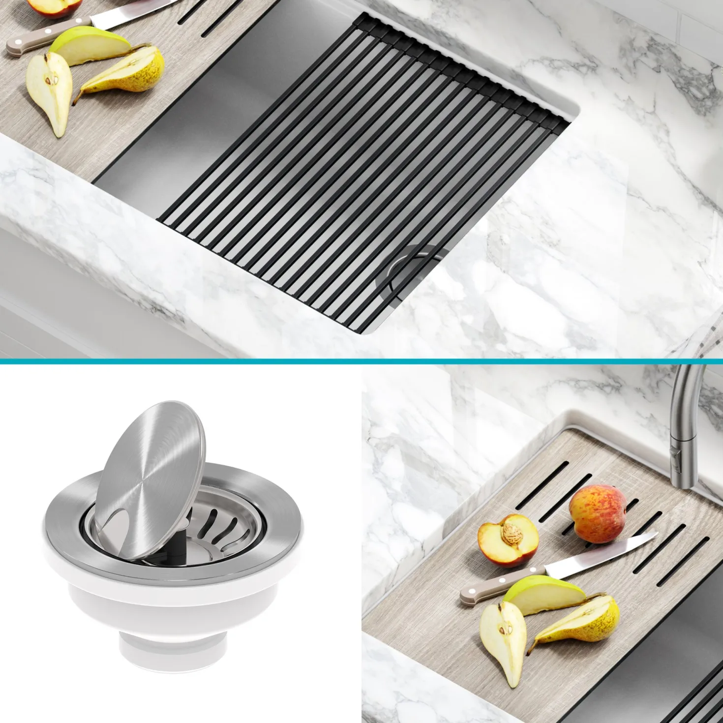 KRAUS Bellucci Workstation 33" Undermount Granite Composite Kitchen Sink in White with Accessories