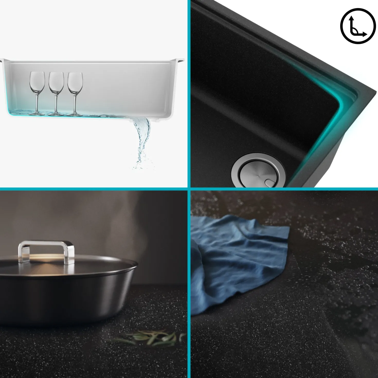 KRAUS Bellucci Workstation 33" Undermount Granite Composite Kitchen Sink in Metallic Black with Accessories
