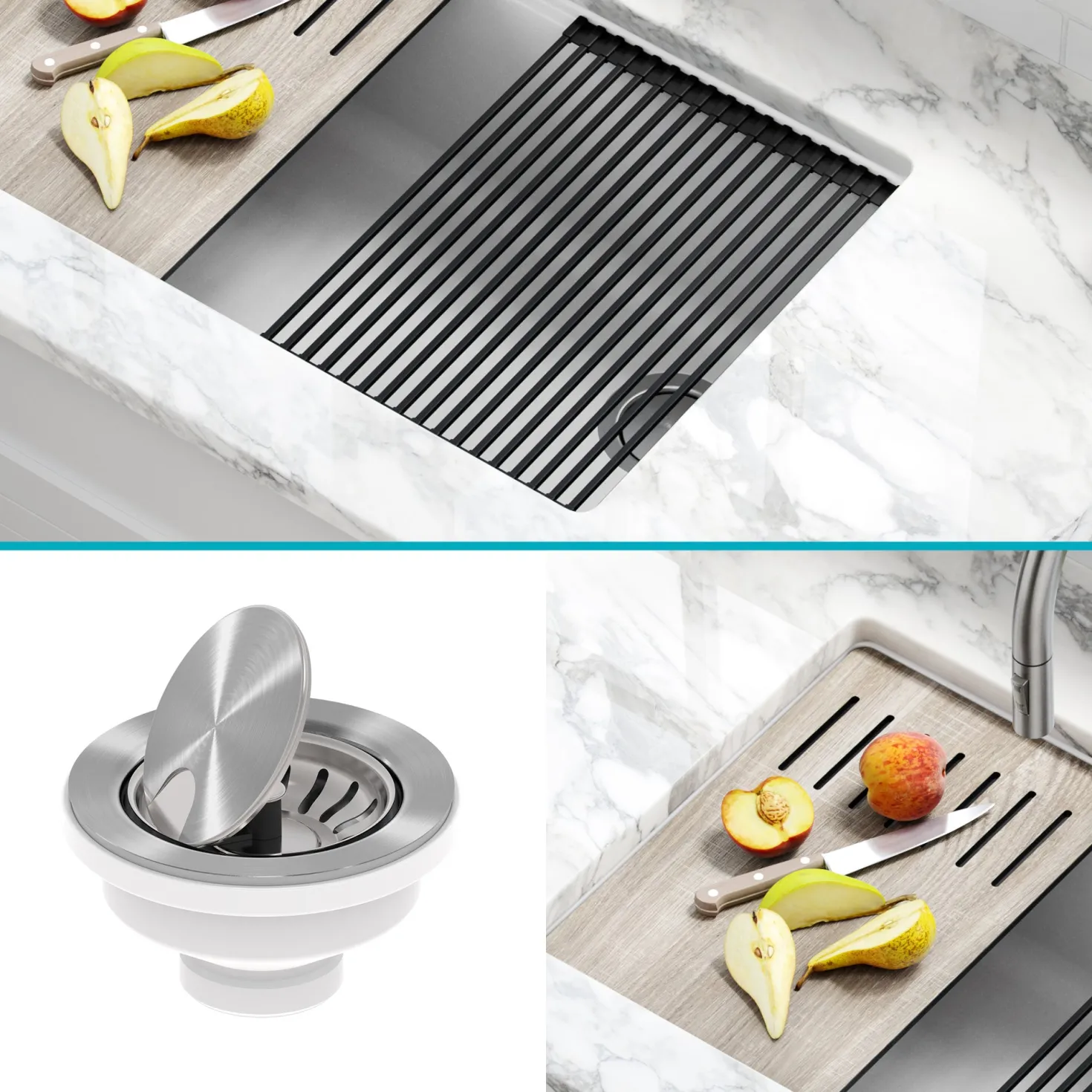 KRAUS Bellucci Workstation 33" Undermount Granite Composite Kitchen Sink in Metallic Black with Accessories