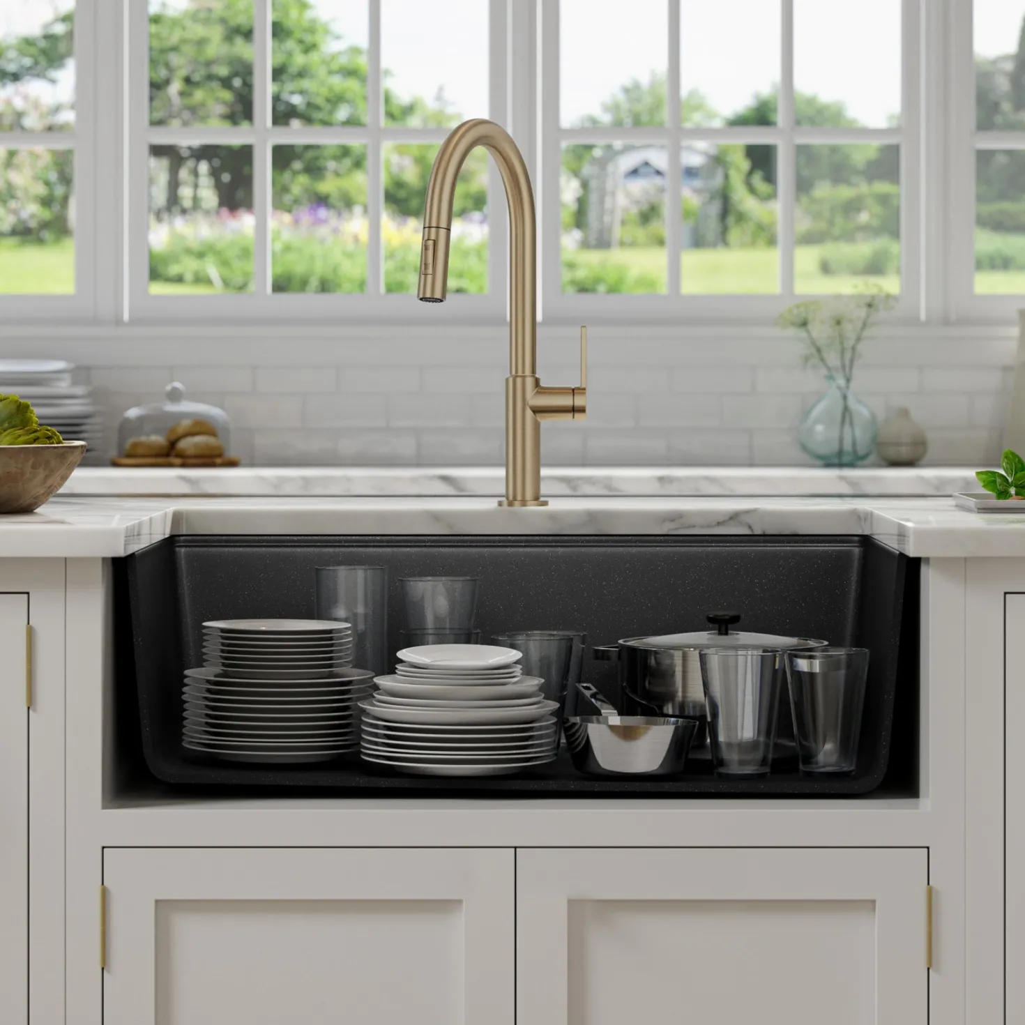 KRAUS Bellucci Workstation 33" Undermount Granite Composite Kitchen Sink in Metallic Black with Accessories
