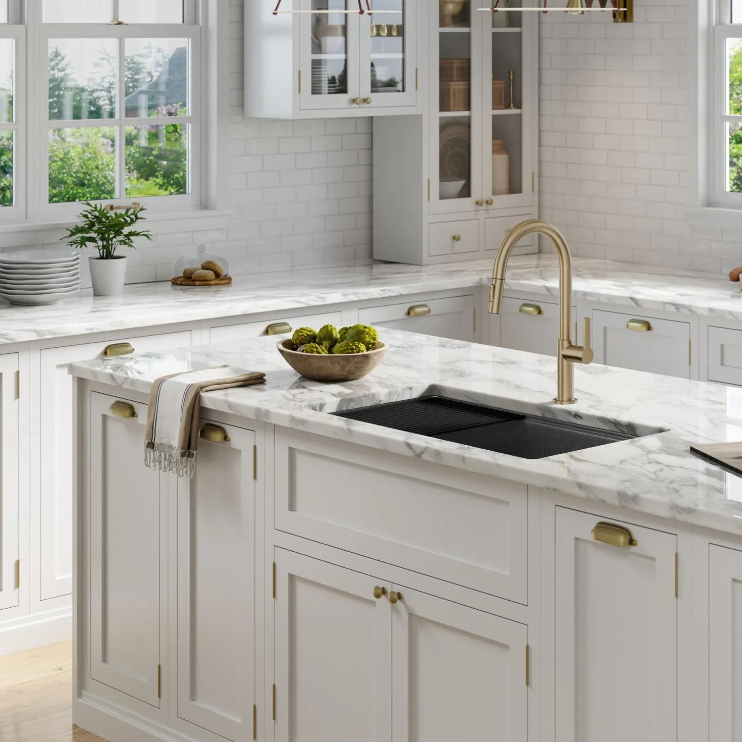 KRAUS Bellucci Workstation 33" Undermount Granite Composite Kitchen Sink in Metallic Black with Accessories