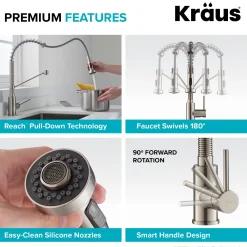 KRAUS Bolden Commercial Style Pull-Down Kitchen Faucet and Purita Water Filter Faucet Combo in Spot Free Antique Champagne Bronze