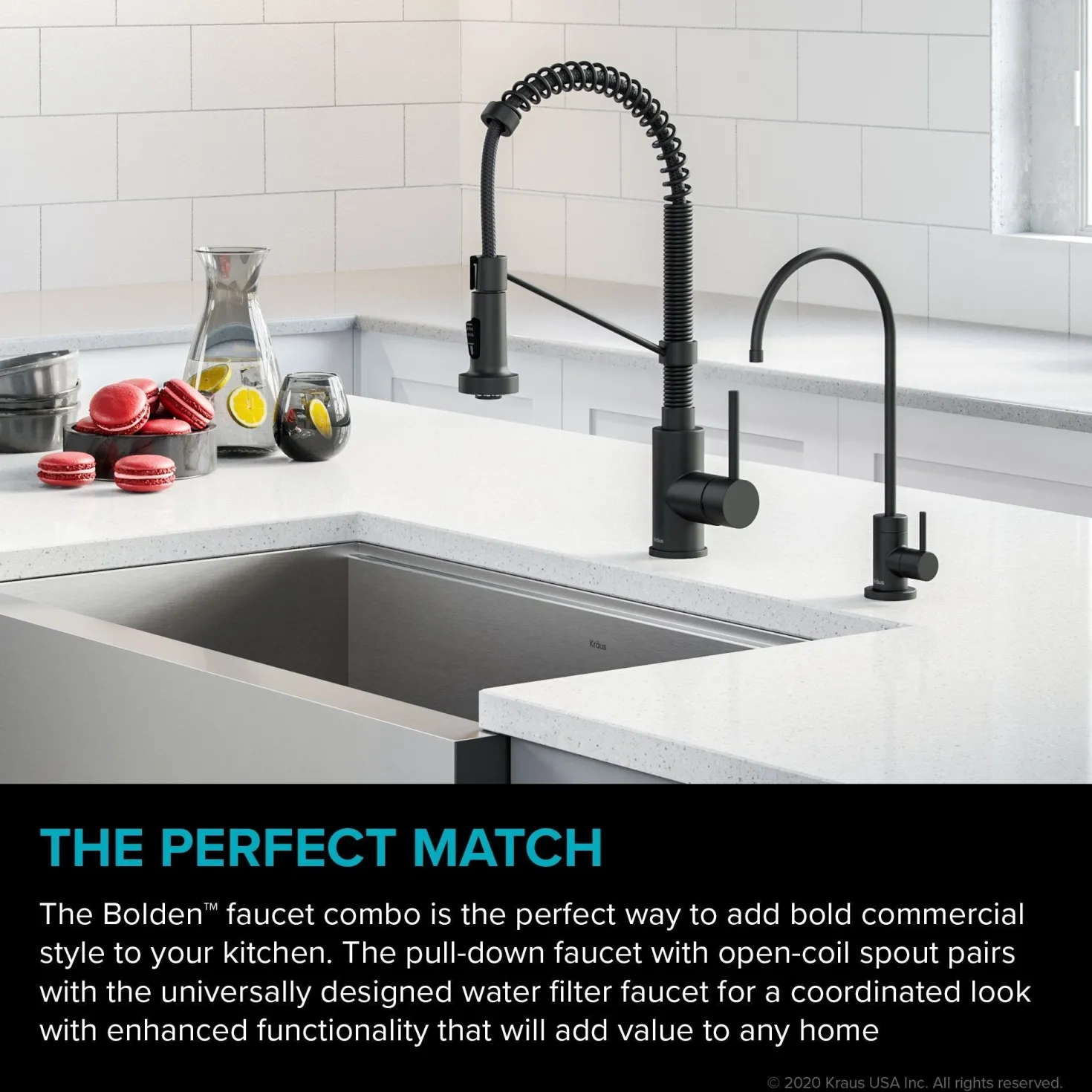 KRAUS Bolden Commercial Style Pull-Down Kitchen Faucet and Purita Water Filter Faucet Combo in Matte Black