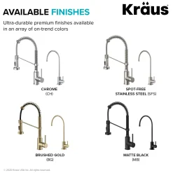 KRAUS Bolden Commercial Style Pull-Down Kitchen Faucet and Purita Water Filter Faucet Combo in Matte Black