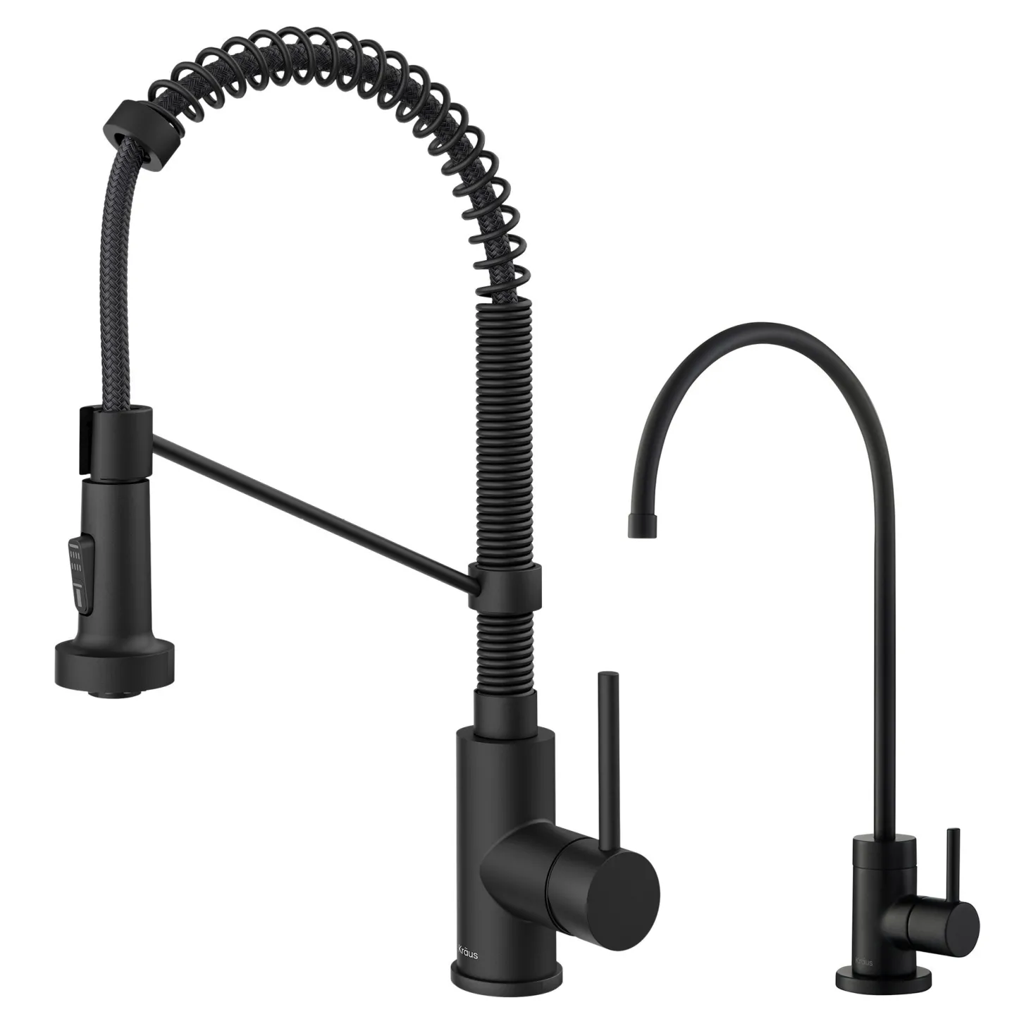 KRAUS Bolden Commercial Style Pull-Down Kitchen Faucet and Purita Water Filter Faucet Combo in Matte Black