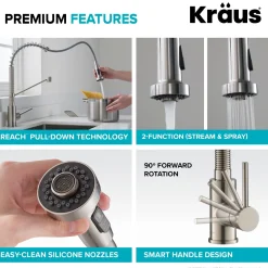 KRAUS Bolden Commercial Style Pull-Down Kitchen Faucet and Purita Water Filter Faucet Combo in Matte Black