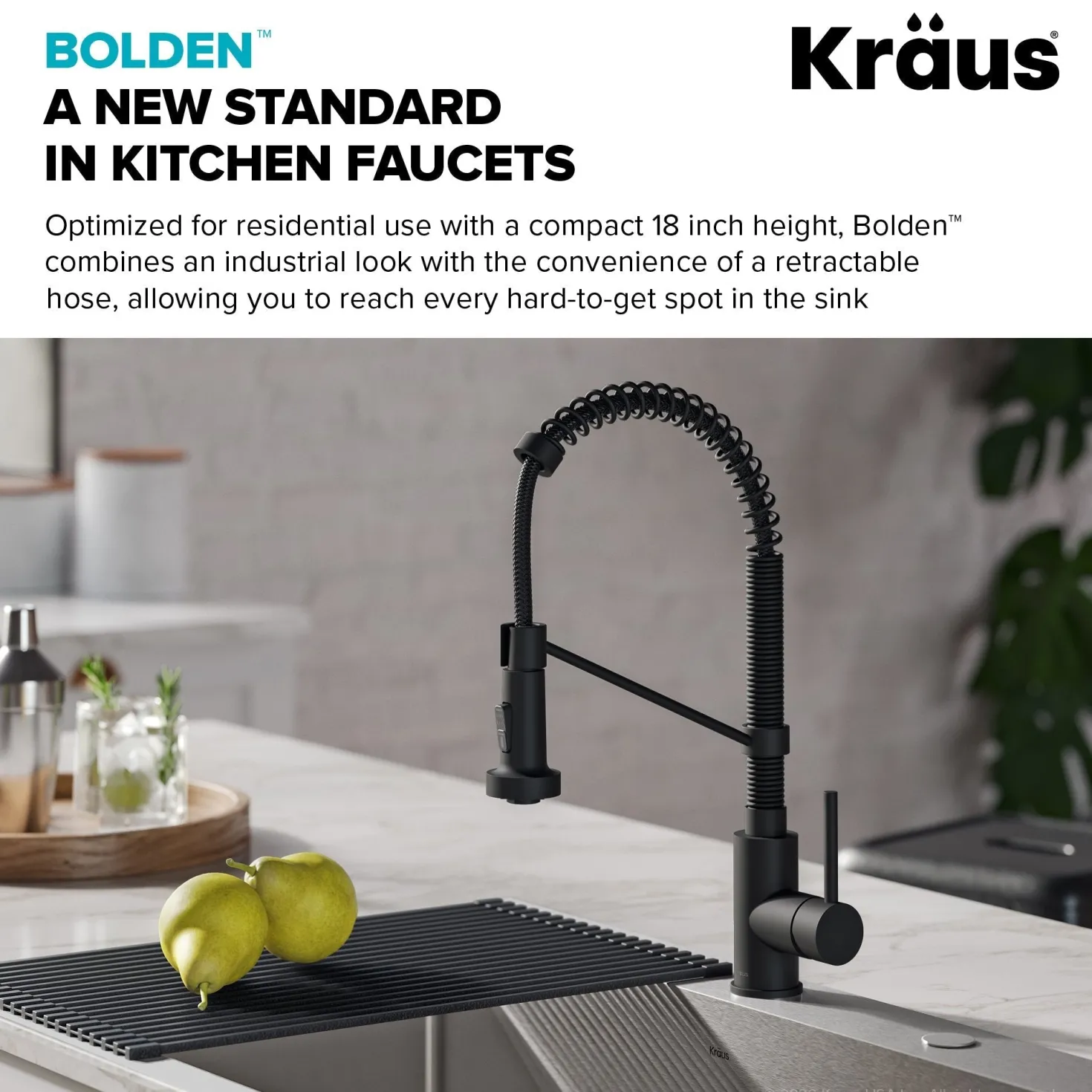 KRAUS Bolden Commercial Style Pull-Down Kitchen Faucet and Purita Water Filter Faucet Combo in Matte Black