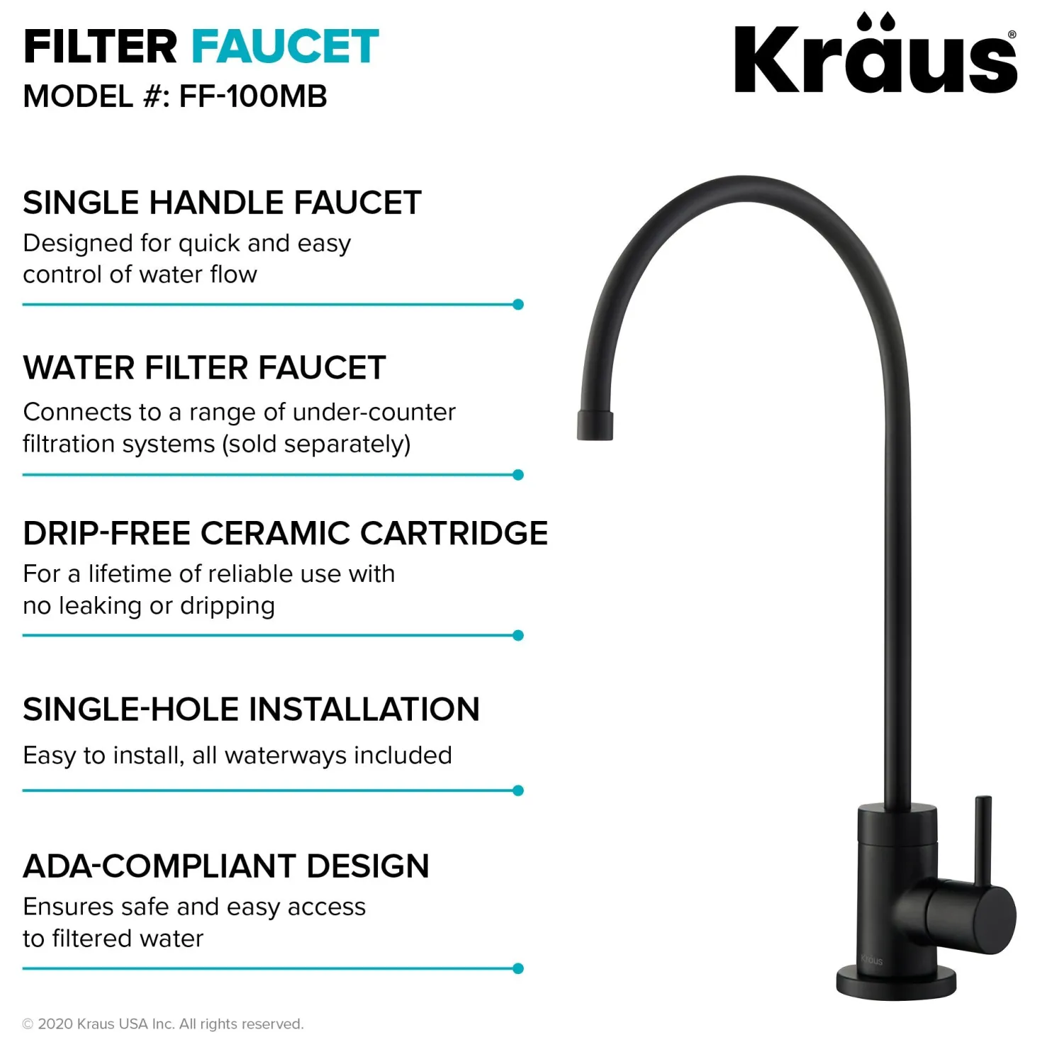 KRAUS Bolden Commercial Style Pull-Down Kitchen Faucet and Purita Water Filter Faucet Combo in Matte Black