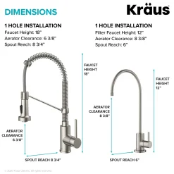 KRAUS Bolden Commercial Style Pull-Down Kitchen Faucet and Purita Water Filter Faucet Combo in Spot Free Stainless Steel