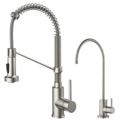 KRAUS Bolden Commercial Style Pull-Down Kitchen Faucet and Purita Water Filter Faucet Combo in Spot Free Stainless Steel