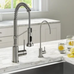 KRAUS Bolden Commercial Style Pull-Down Kitchen Faucet and Purita Water Filter Faucet Combo in Spot Free Stainless Steel