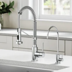 KRAUS Bolden Commercial Style Pull-Down Kitchen Faucet and Purita Water Filter Faucet Combo in Chrome