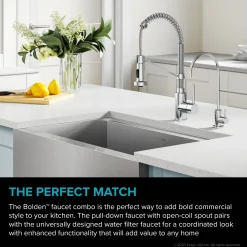 KRAUS Bolden Commercial Style Pull-Down Kitchen Faucet and Purita Water Filter Faucet Combo in Chrome