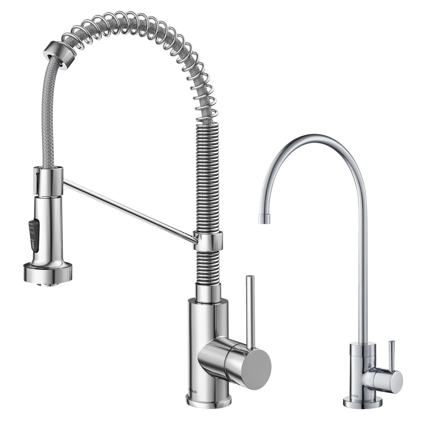 KRAUS Bolden Commercial Style Pull-Down Kitchen Faucet and Purita Water Filter Faucet Combo in Chrome